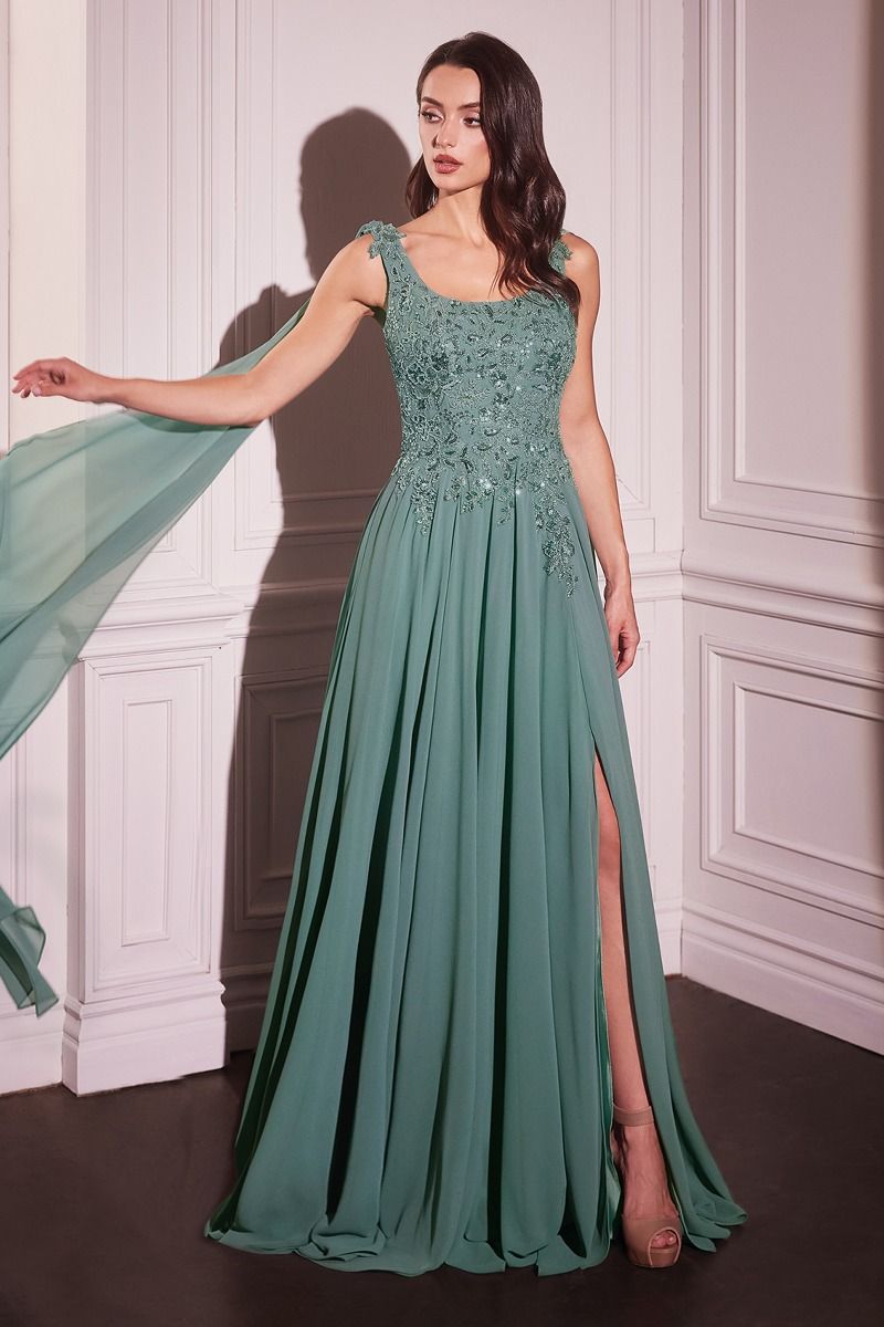 CHIFFON A-LINE GOWN & LONG CAPE SLEEVES- CDS509