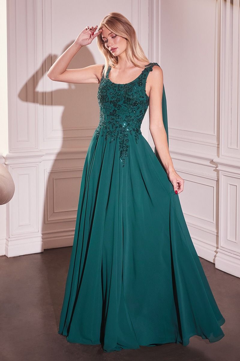 CHIFFON A-LINE GOWN & LONG CAPE SLEEVES- CDS509