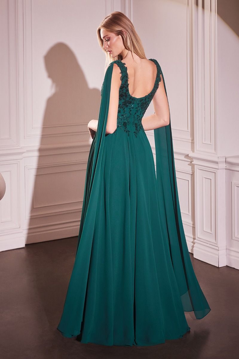 CHIFFON A-LINE GOWN & LONG CAPE SLEEVES- CDS509