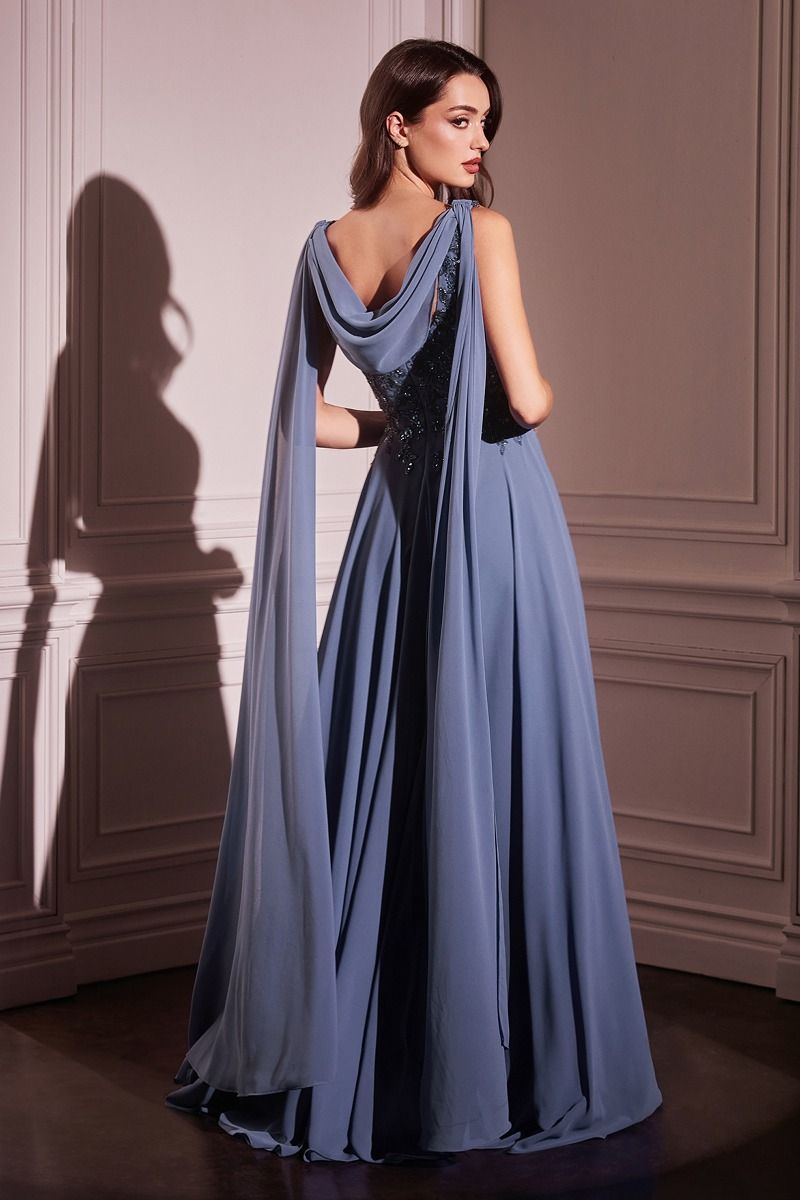 CHIFFON A-LINE GOWN & LONG CAPE SLEEVES- CDS509