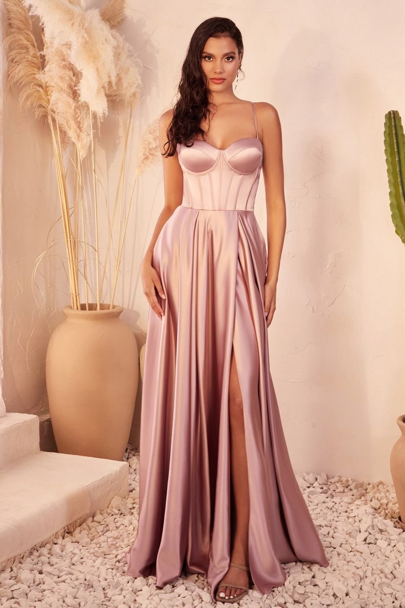 MAUVE A-LINE SATIN BUSTIER DRESS- CD337 (SHOWROOM SALE)