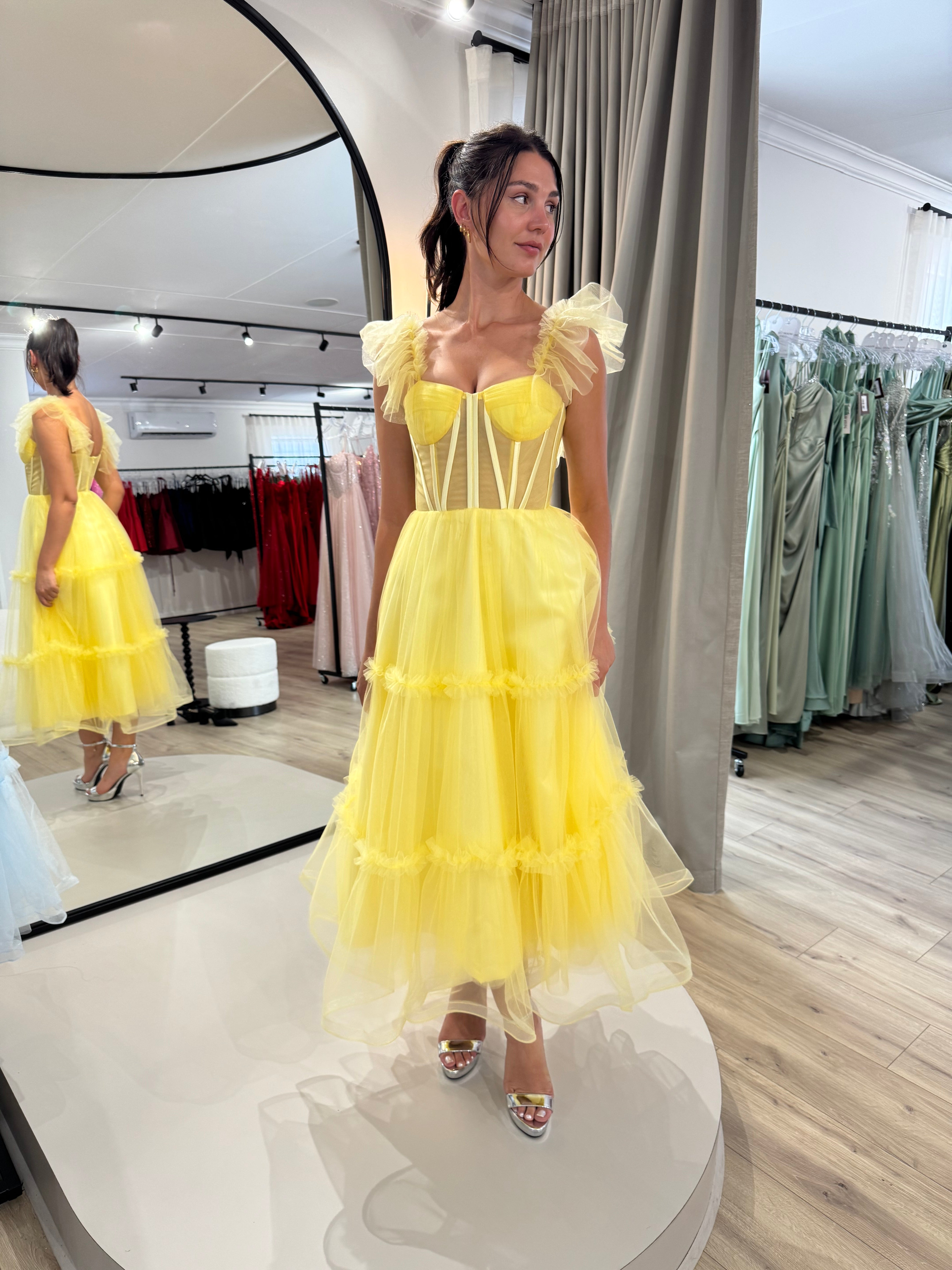 LIGHT YELLOW TULLE CORSET DRESS (SHOWROOM SALE)