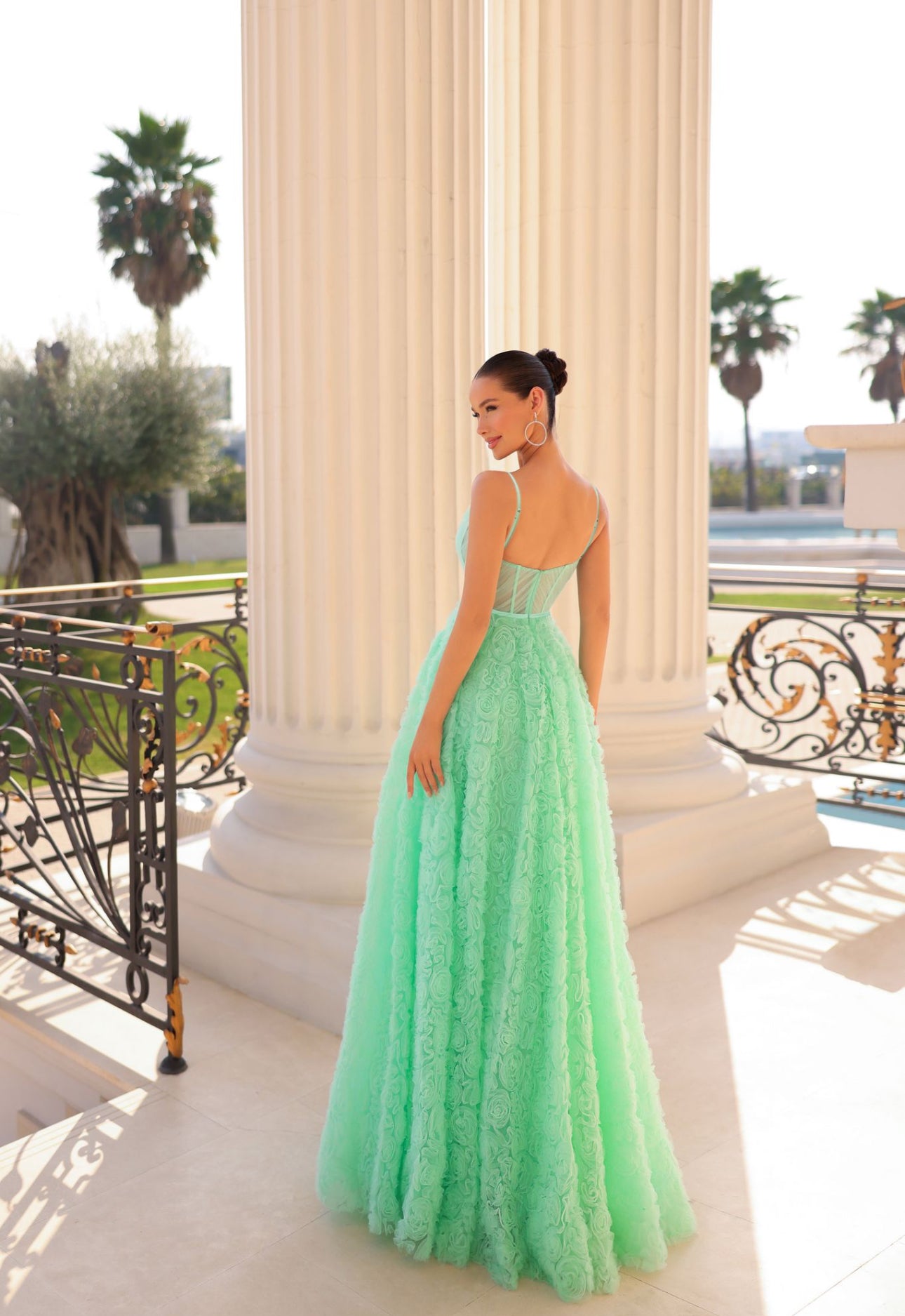 3D FLORAL MESH A LINE BALL GOWN DRESS- ELICIA TY300*