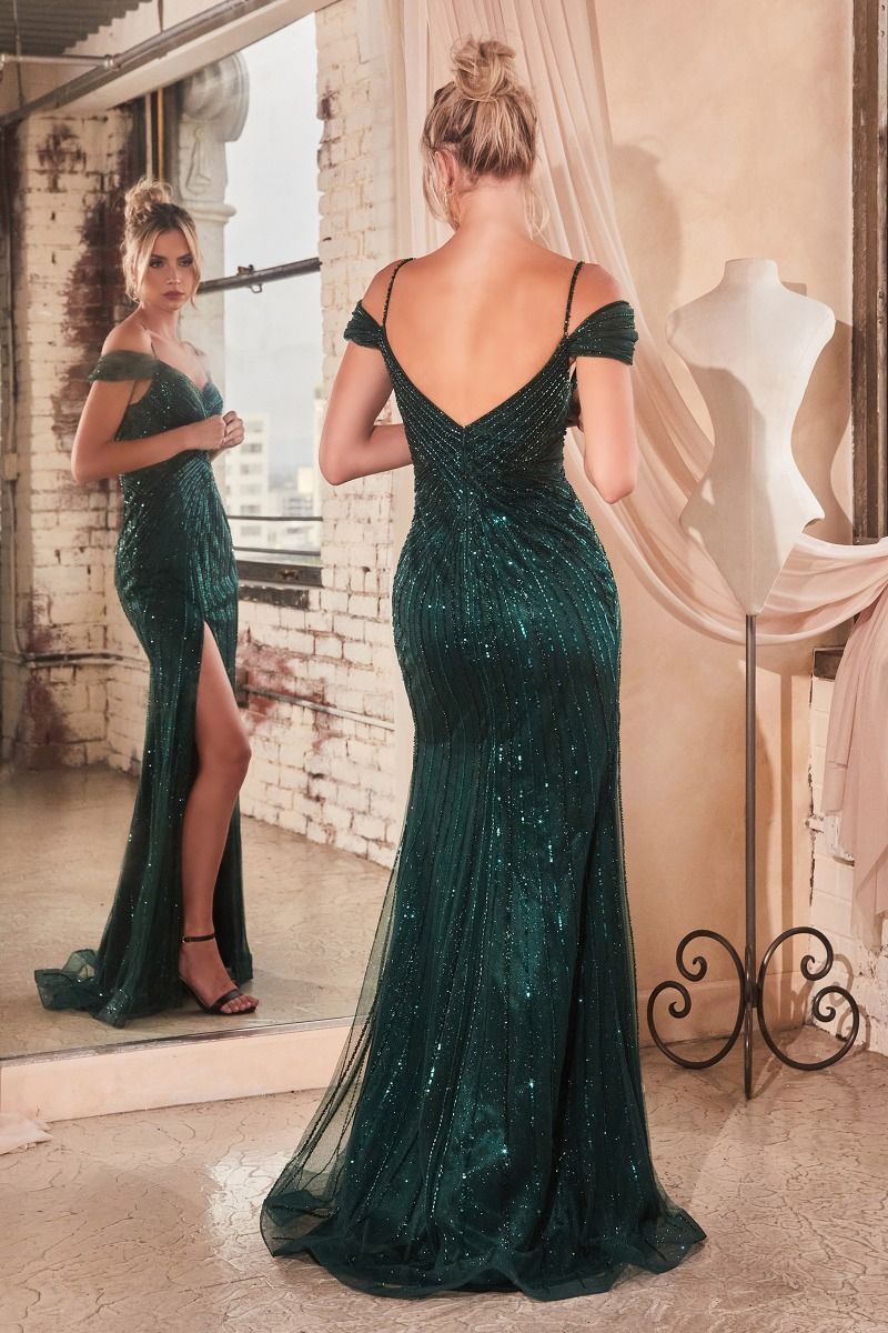 OFF THE SHOULDER FITTED SEQUIN DRESS- CD0219