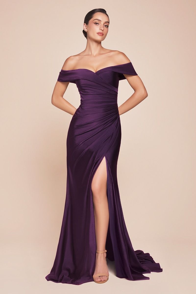OFF THE SHOULDER STRETCH SPANDEX DRESS- CD790