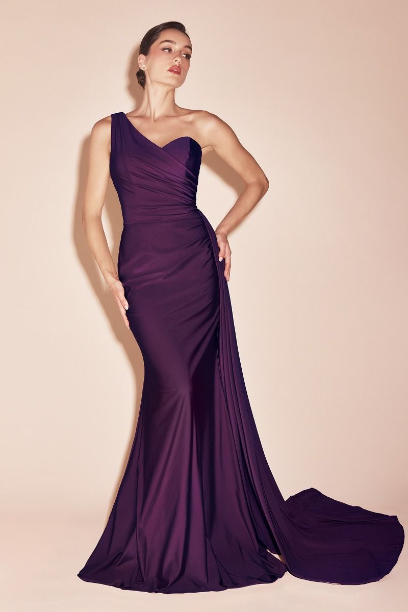 ONE SHOULDER STRETCH SATIN GOWN- PT004