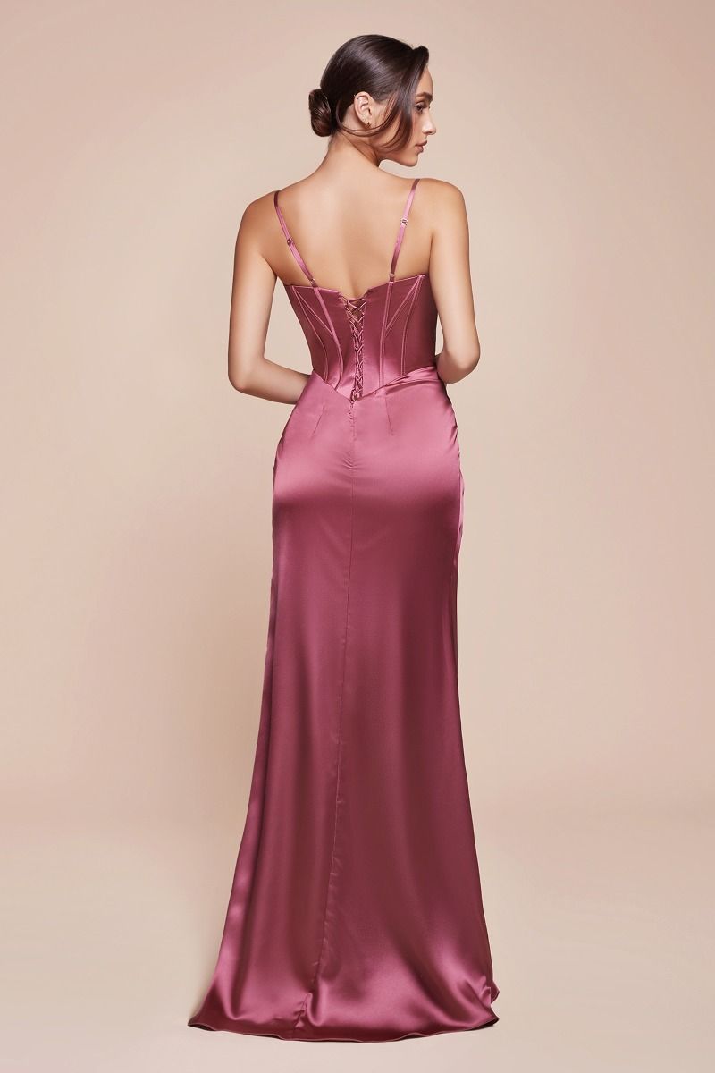 FITTED SATIN BUSTIER DRAPED GOWN- 7495