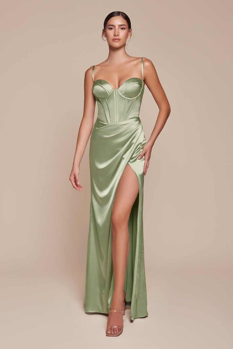FITTED SATIN BUSTIER DRAPED GOWN- 7495