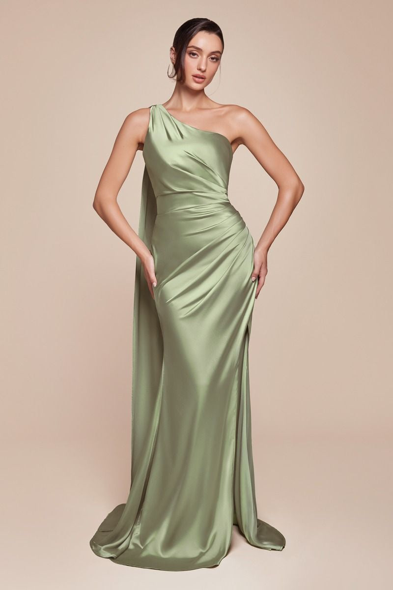 ONE SHOULDER LUXE SATIN FITTED GOWN- 7454