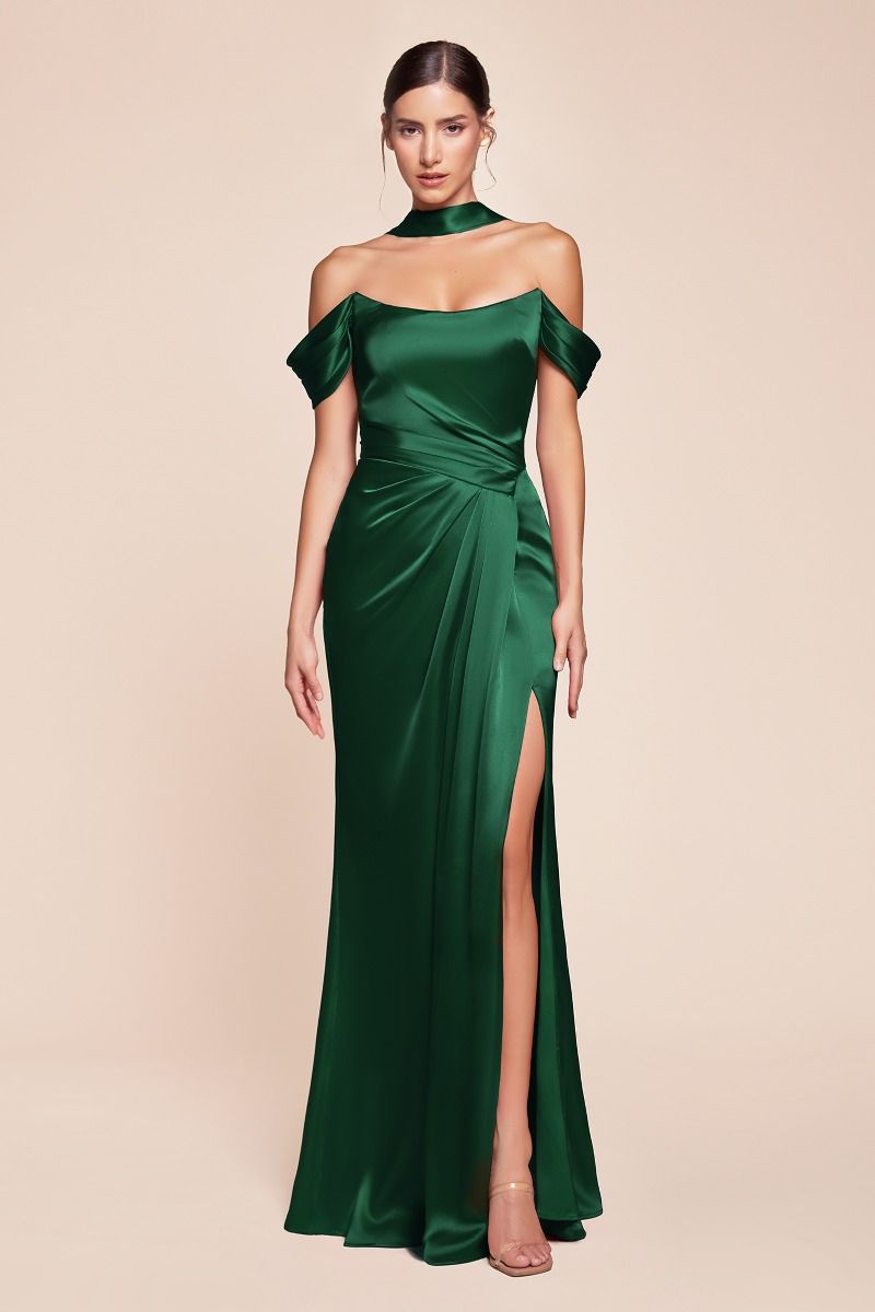 OFF THE SHOULDER LACE UP CORSET SATIN GOWN- 7452