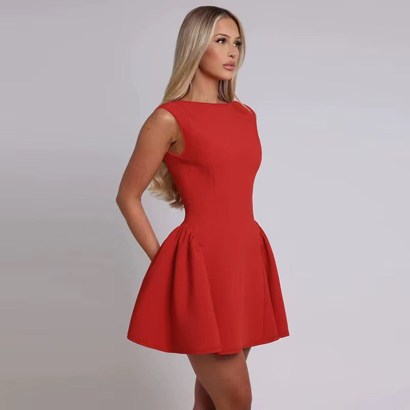 RED FLARE MINI DRESS