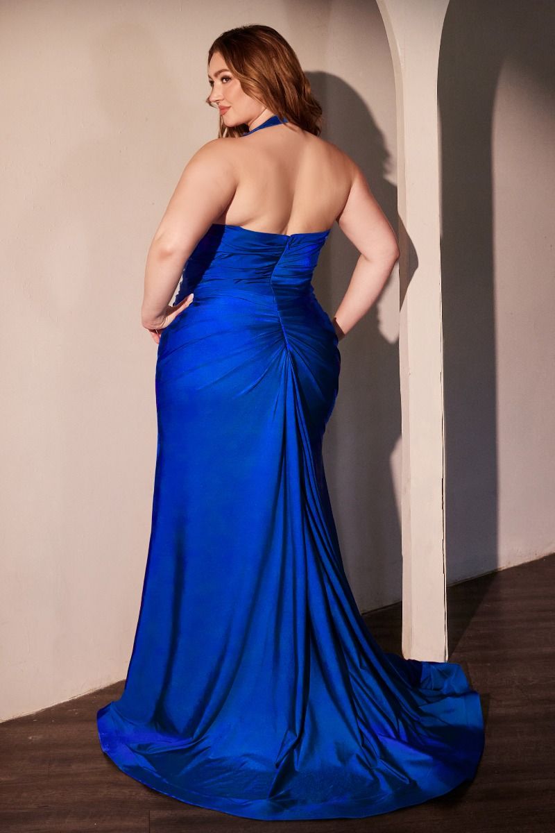 STETCH SATIN HALTER FITTED DRESS- CD796C (CURVE)