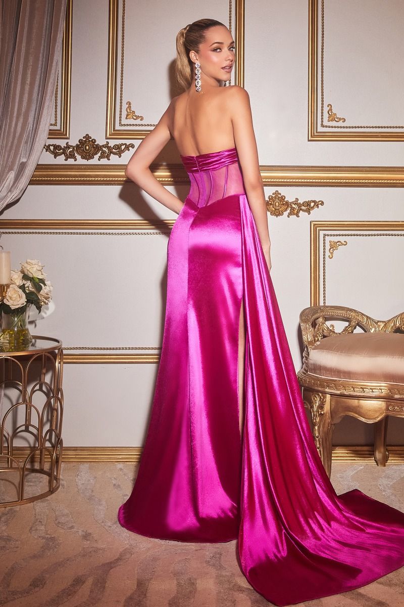 SATIN STRAPLESS CORSET GOWN- CD269