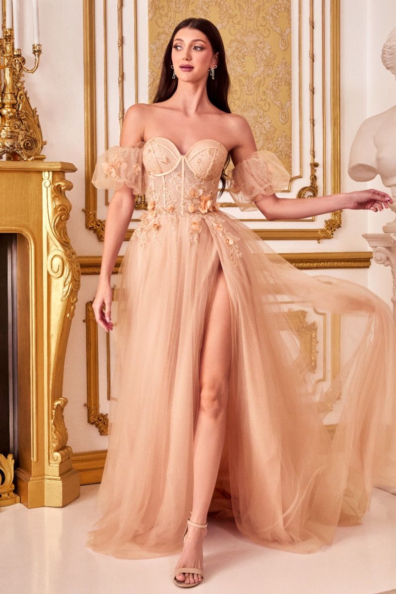 STRAPLESS FLORAL BALL GOWN-CB080*