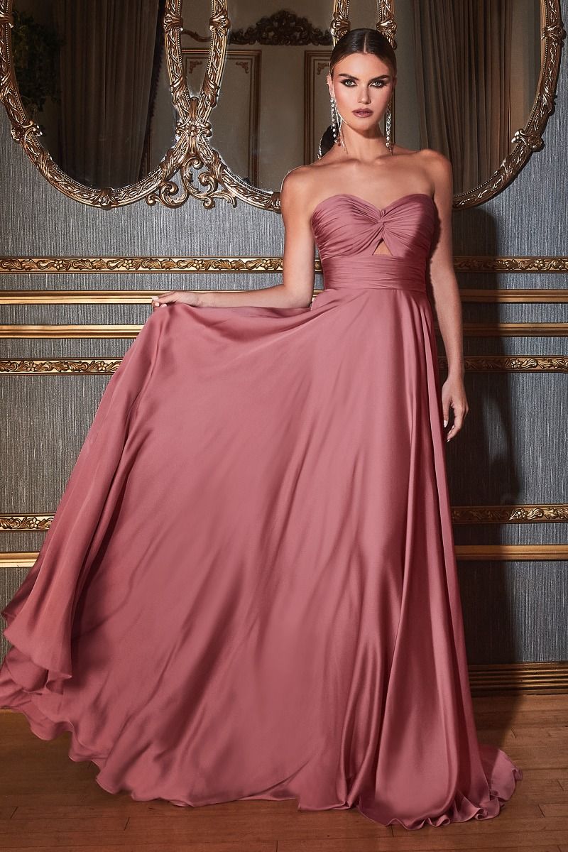 SATIN STRAPLESS KEYHOLE A-LINE DRESS-7496