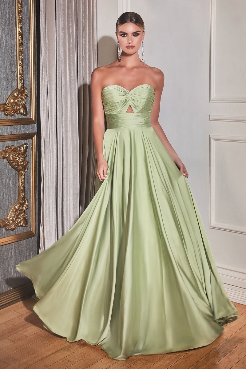 SATIN STRAPLESS KEYHOLE A-LINE DRESS-7496