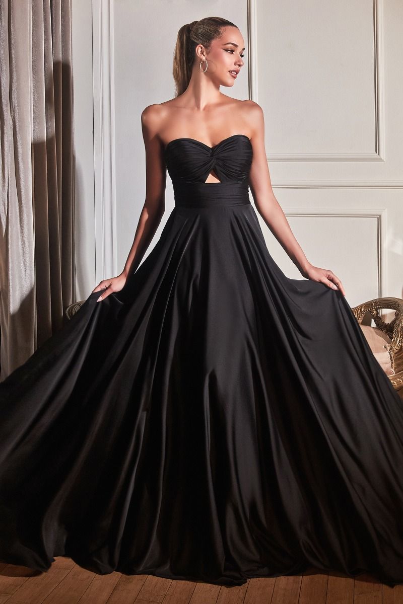 SATIN STRAPLESS KEYHOLE A-LINE DRESS-7496