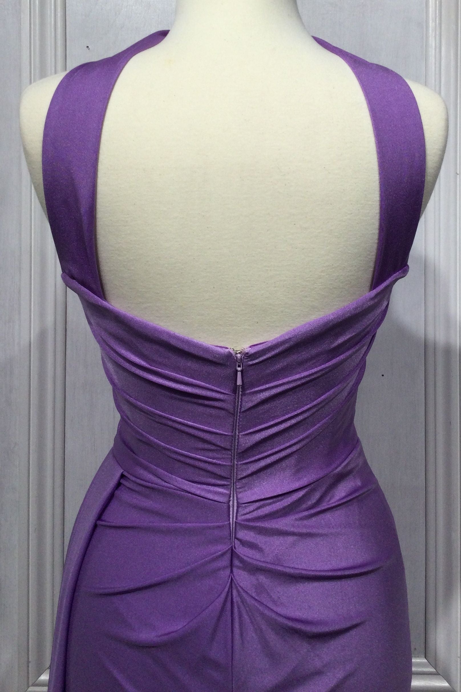 HOT CORAL STRAPLESS STRETCH SATIN GOWN WITH GLOVES- CD886 (SHOWROOM SALE)