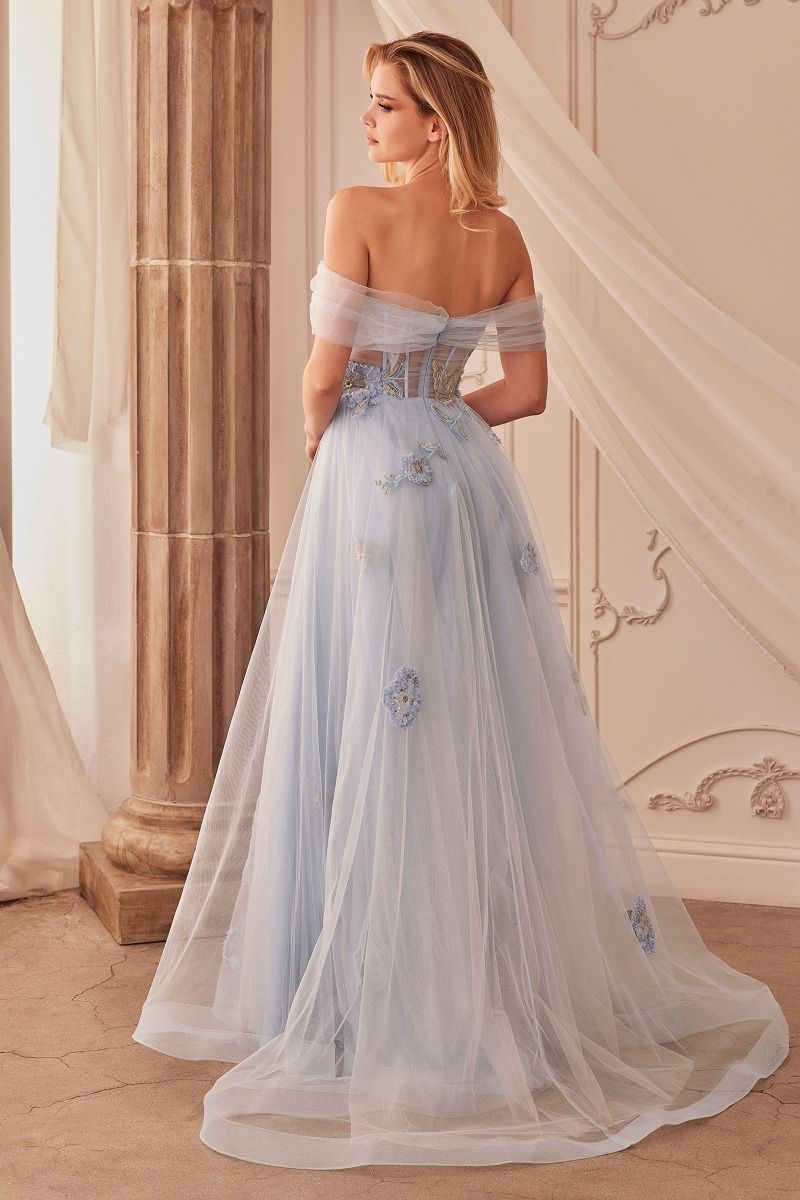 OFF THE SHOULDER FLORAL APPLIQUE BALL GOWN- A1246