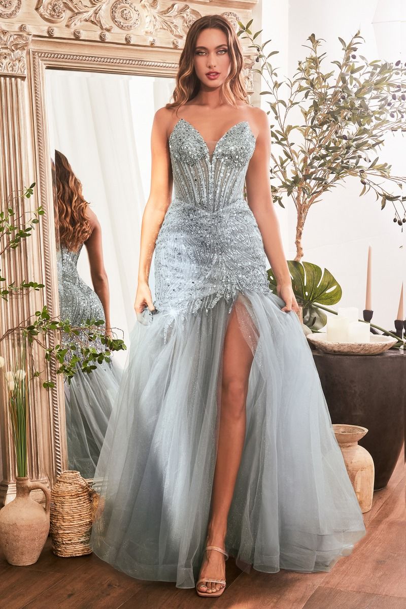 STRAPLESS BEADED MERMAID DRESS- CD0214