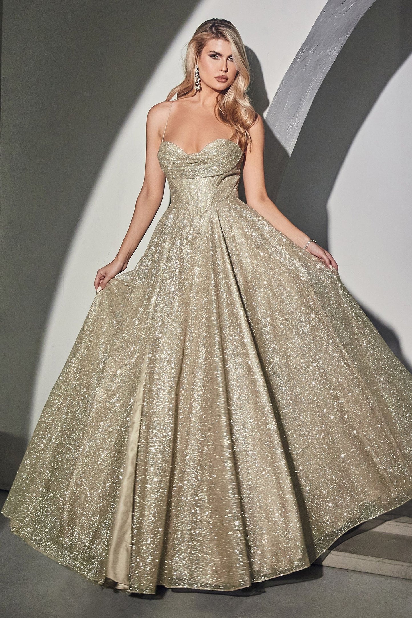 LACE UP CORSET GLITTER BALL GOWN- CD252