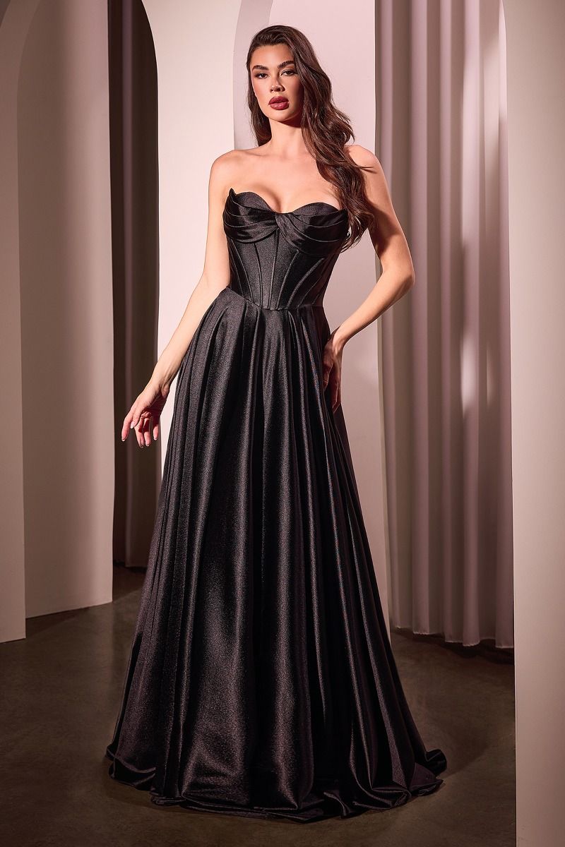 STRAPLESS SATIN A-LINE DRESS -CD378