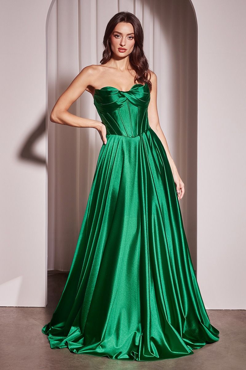 STRAPLESS SATIN A-LINE DRESS -CD378