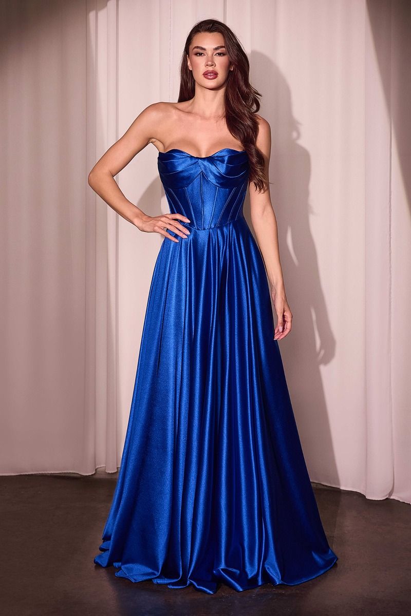 STRAPLESS SATIN A-LINE DRESS -CD378