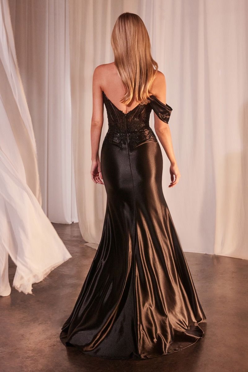 LACE & SATIN FIT & FLARE GOWN- CD804