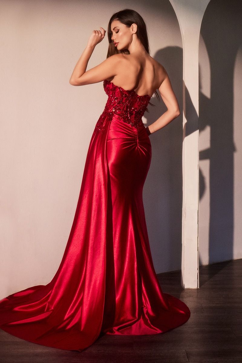 STRAPLESS SWEETHEART FITTED SATIN DRESS- CDS530