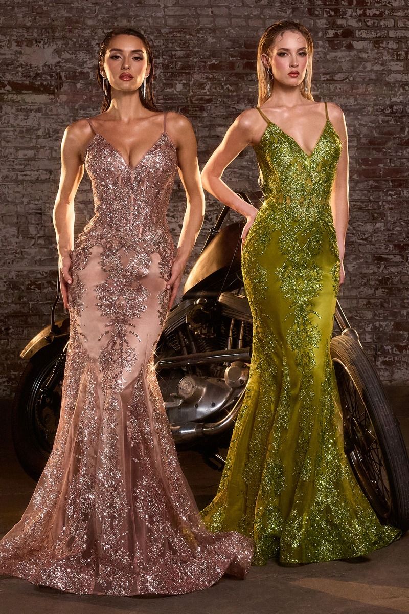 FITTED FLORAL GLITTER PRINT CORSET GOWN- J810