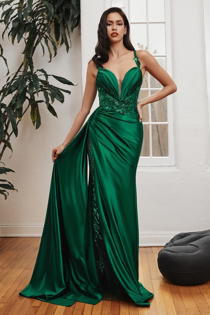 SOFT SATIN FITTED GOWN WITH SASH- CDS417