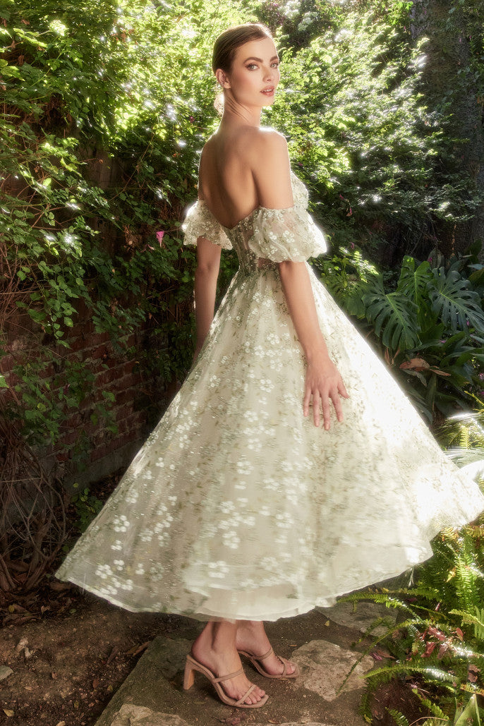 BABY'S BREATH EMBROIDERY TEA LENGTH GOWN- A1197