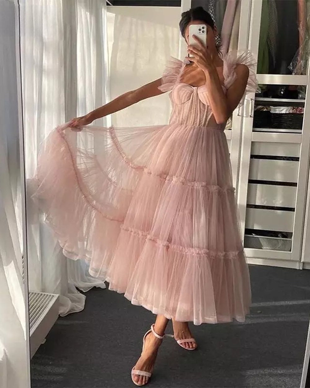 TULLE CORSET TEA-LENGTH DRESS