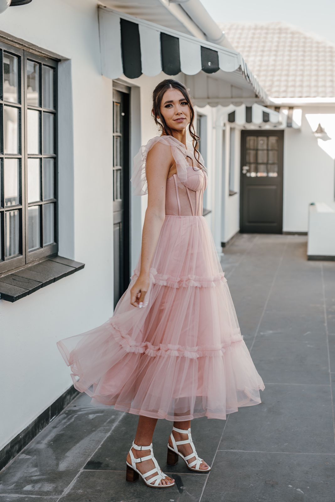 TULLE CORSET TEA-LENGTH DRESS
