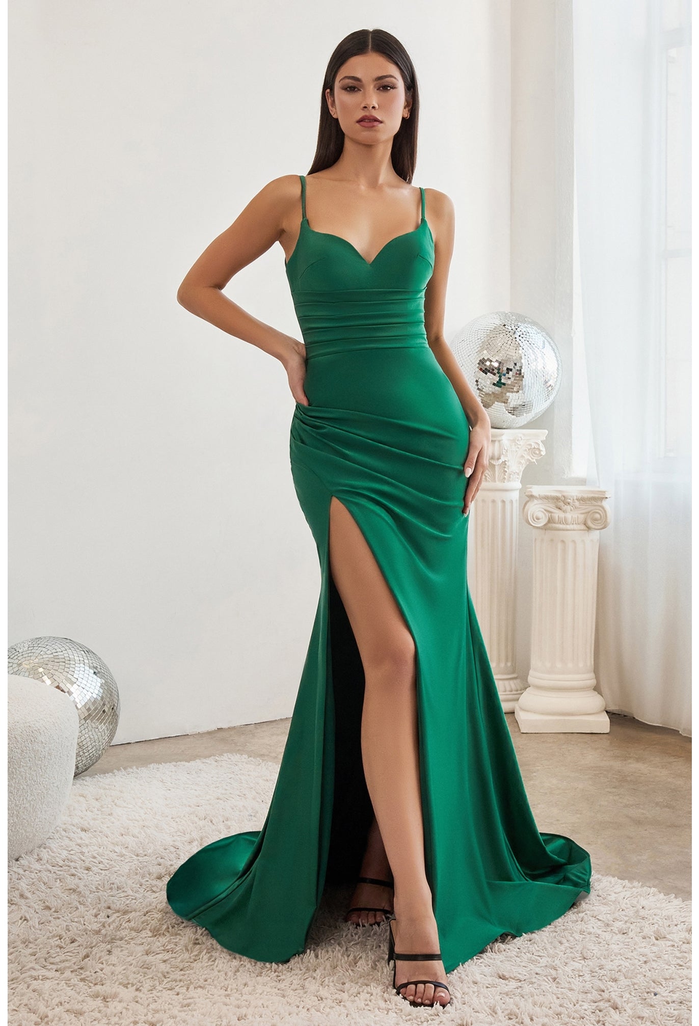 FITTED STRETCH SATIN GOWN-CD3208*