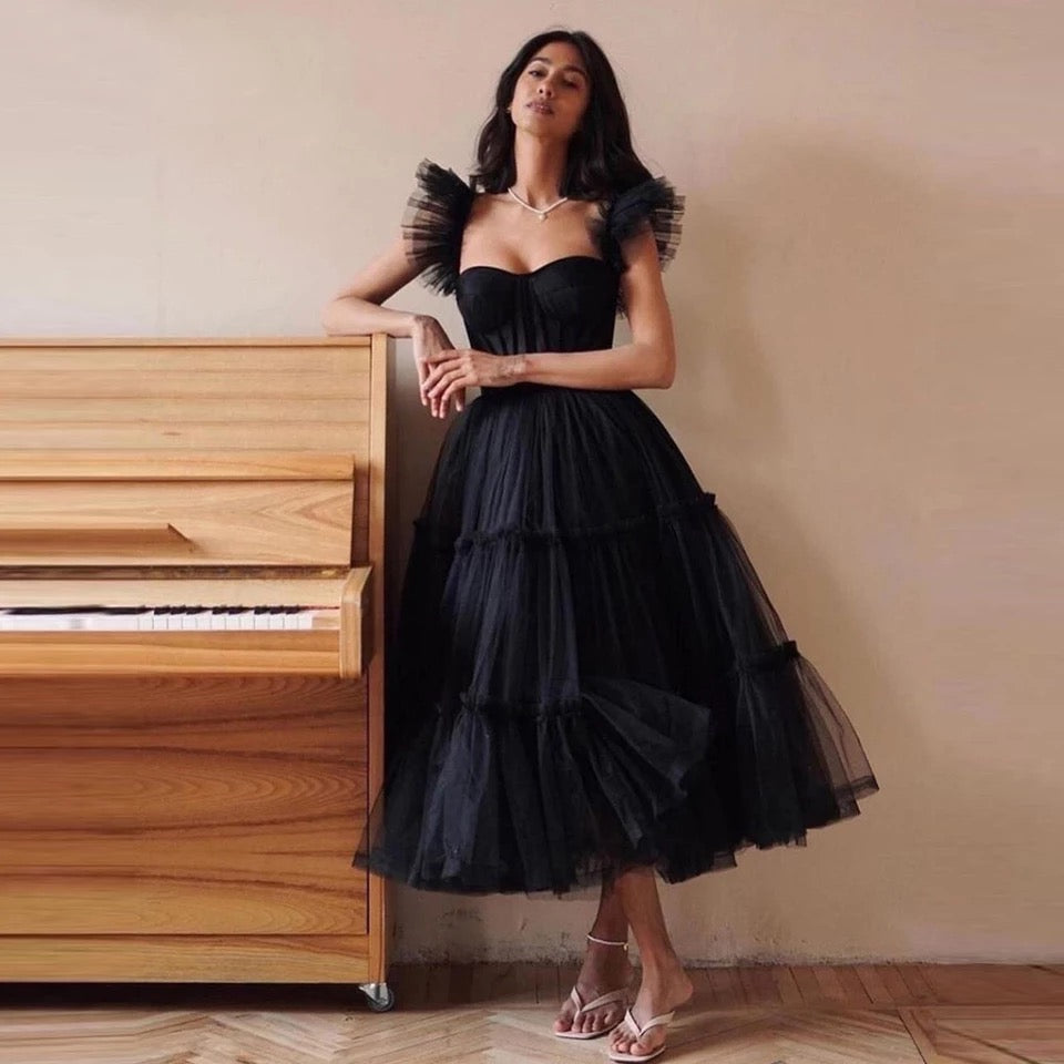 TULLE CORSET TEA-LENGTH DRESS