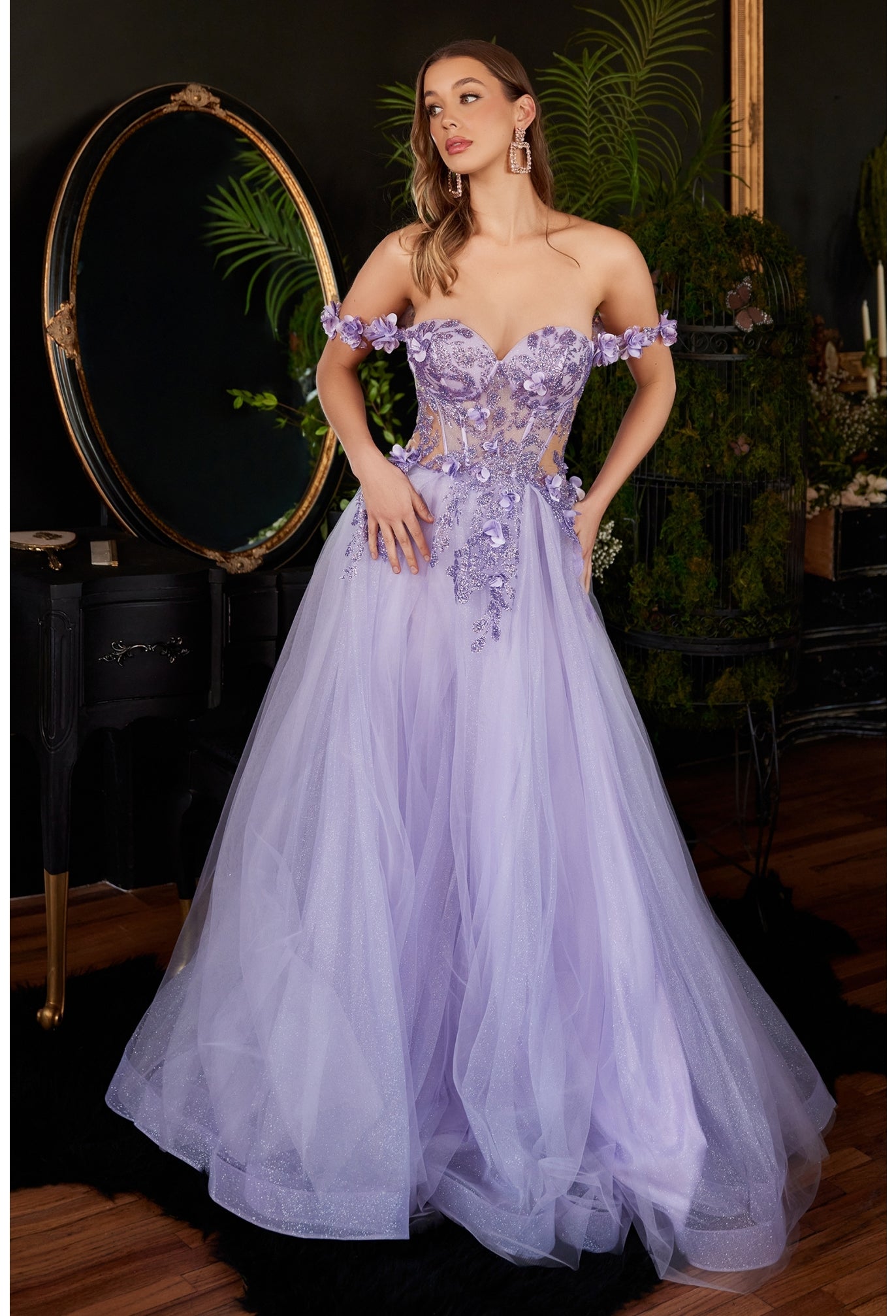 Cinderella Divine CB097 Shimmering Tulle Corset Ball Gown