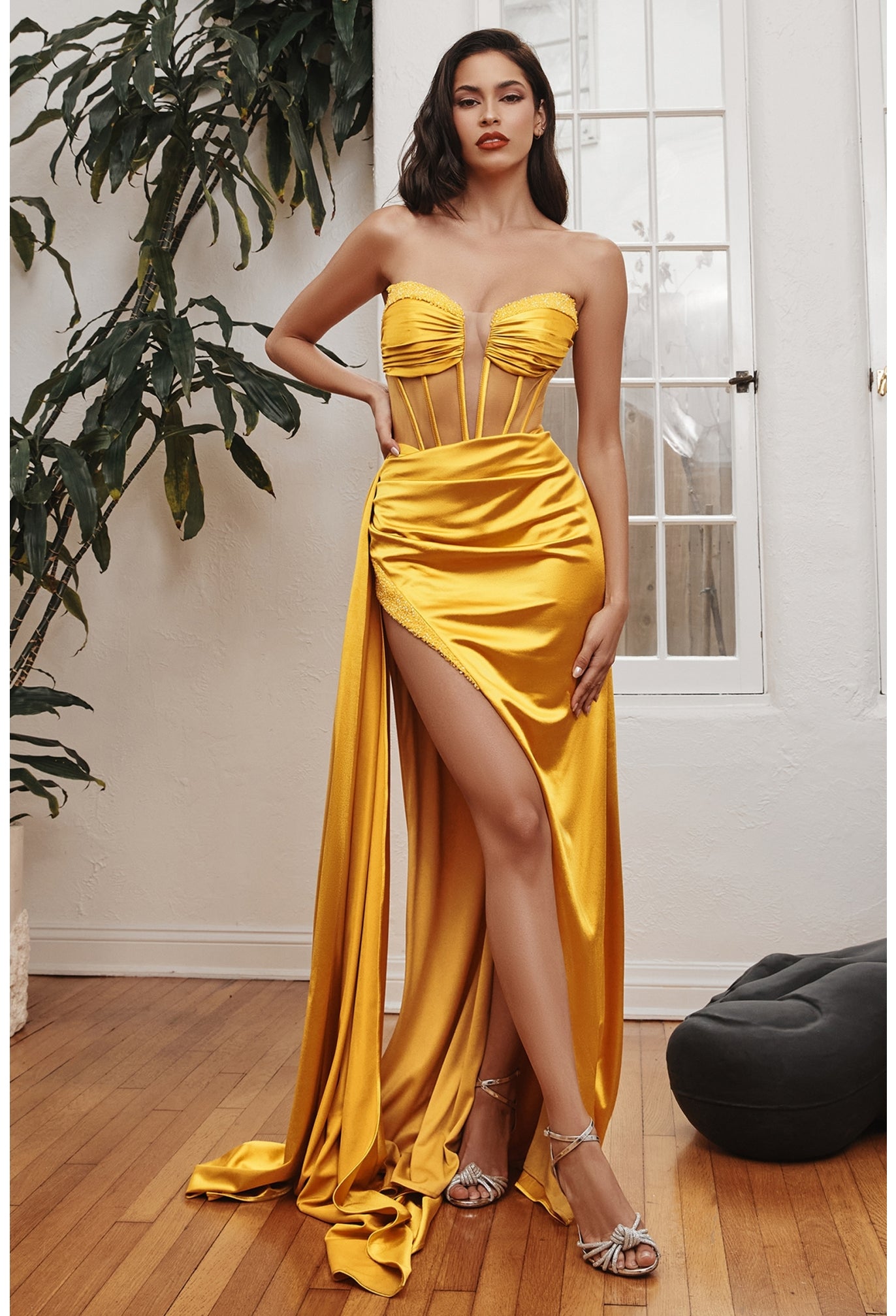 SATIN STRAPLESS CORSET GOWN- CD269