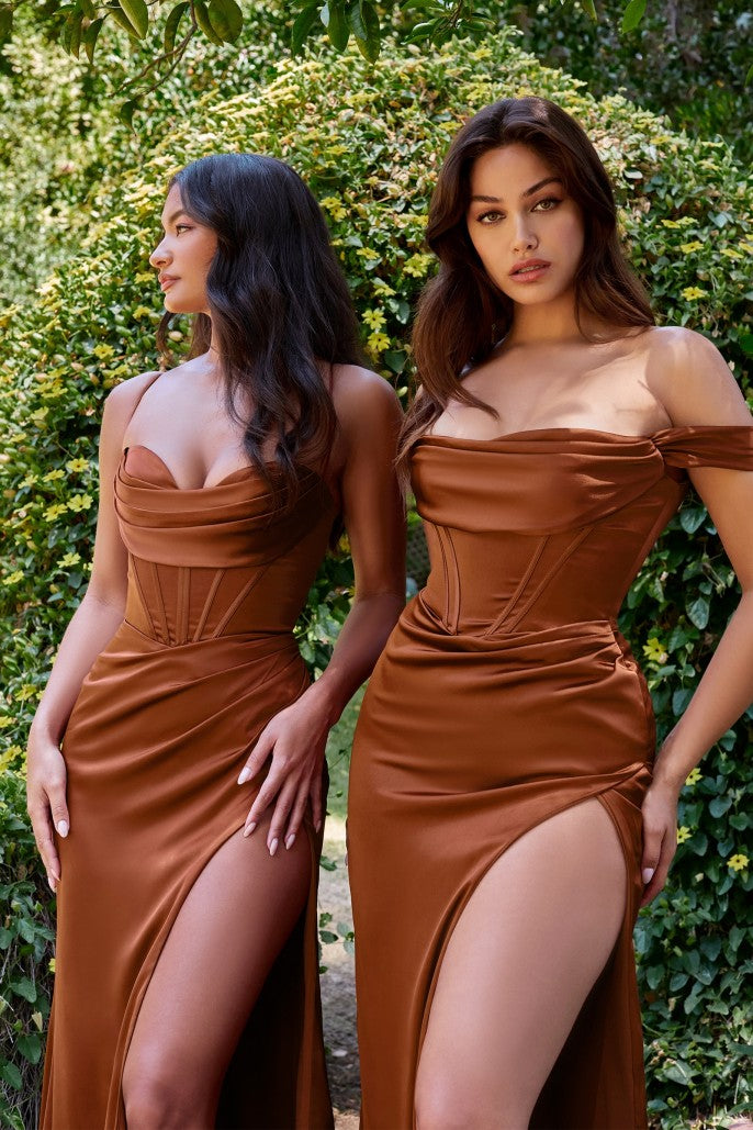 SATIN OFF THE SHOULDER CORSET GOWN -7492