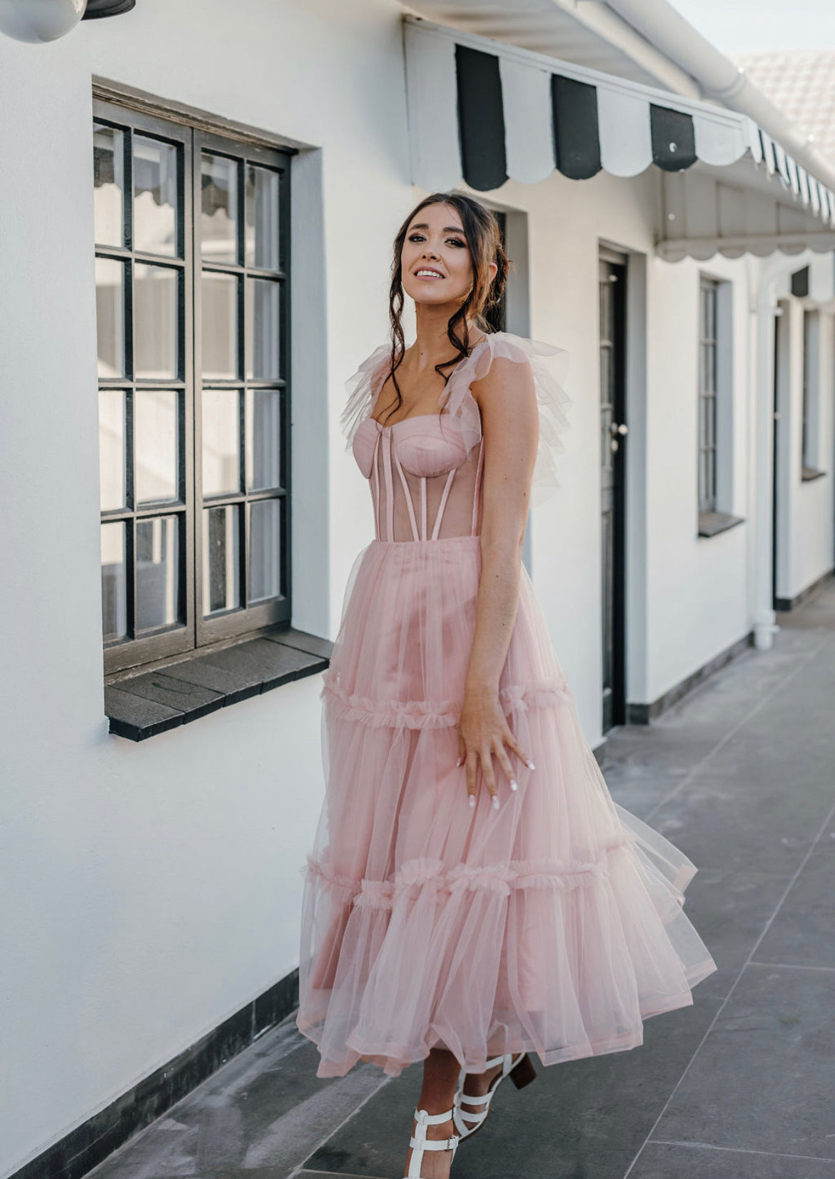 TULLE CORSET TEA-LENGTH DRESS