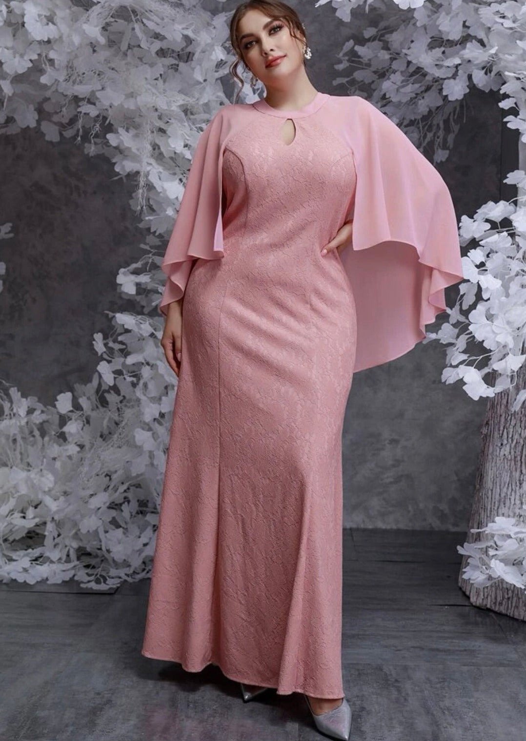 Pink cape sleeve dress best sale