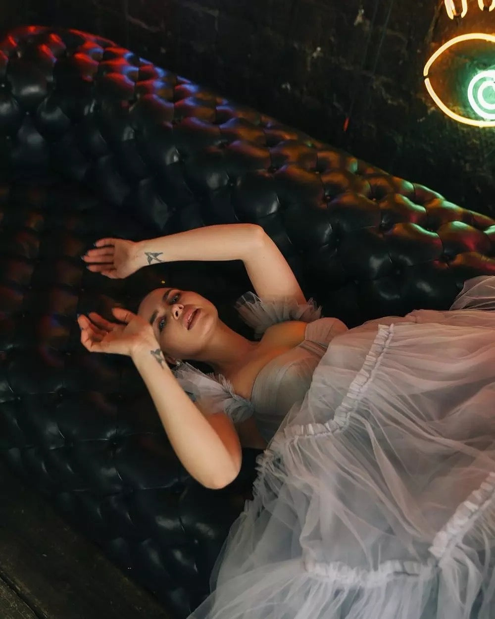 TULLE TEA-LENGTH DRESS
