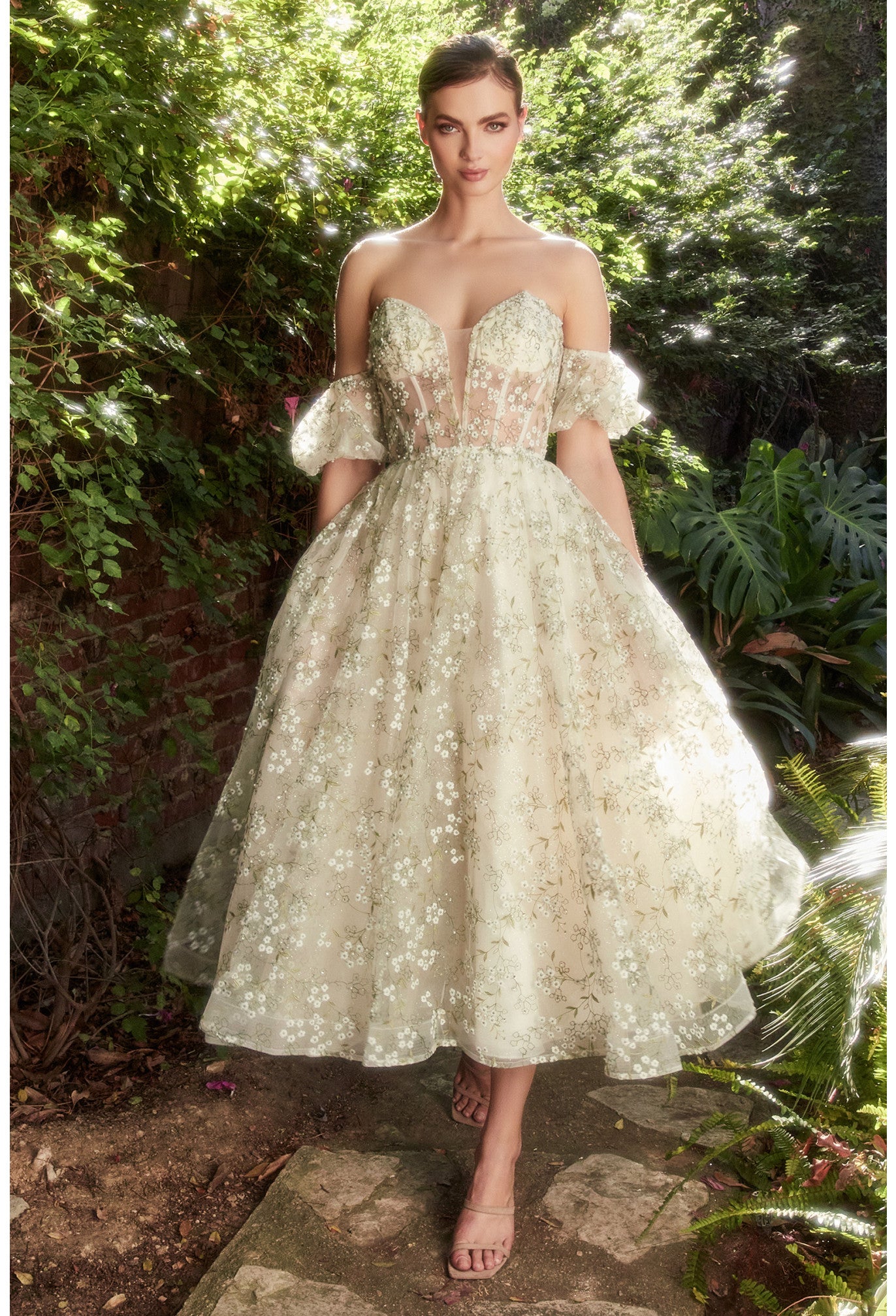 BABY'S BREATH EMBROIDERY TEA LENGTH GOWN- A1197