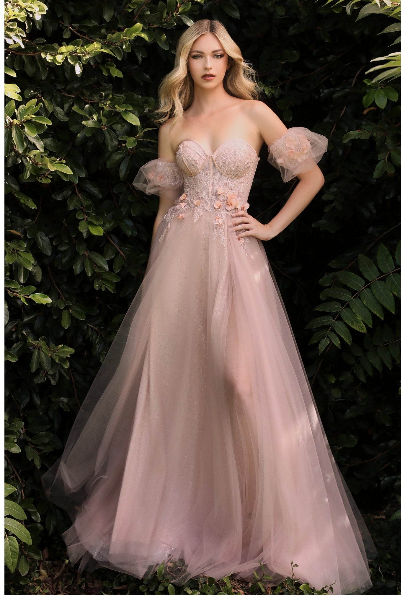 STRAPLESS FLORAL BALL GOWN-CB080*