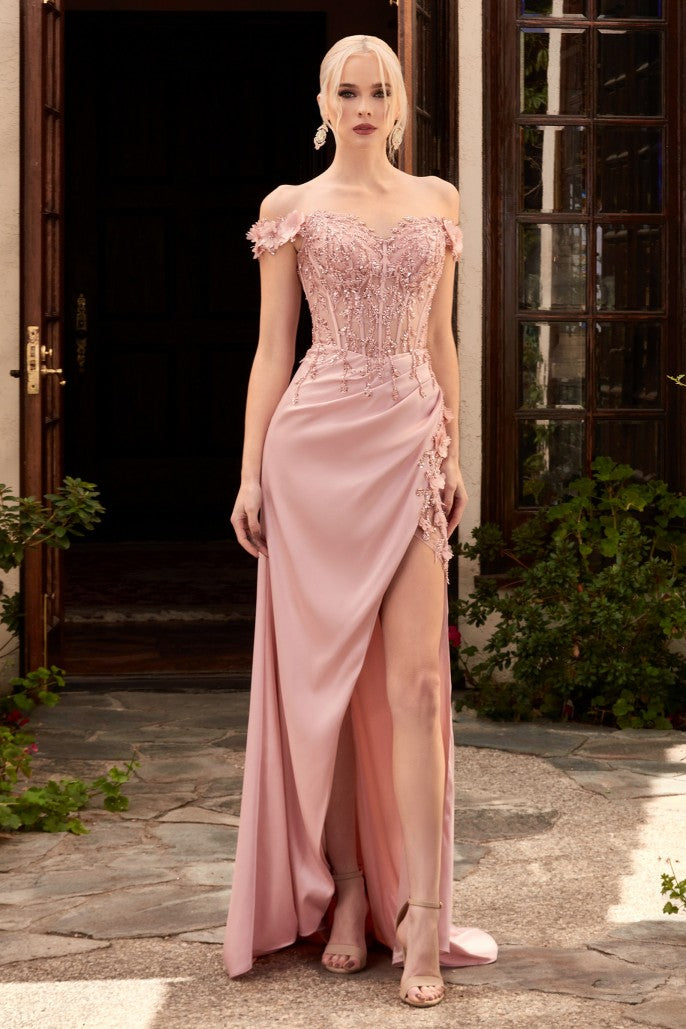 FLORAL OFF THE SHOULDER GOWN- CD0186*