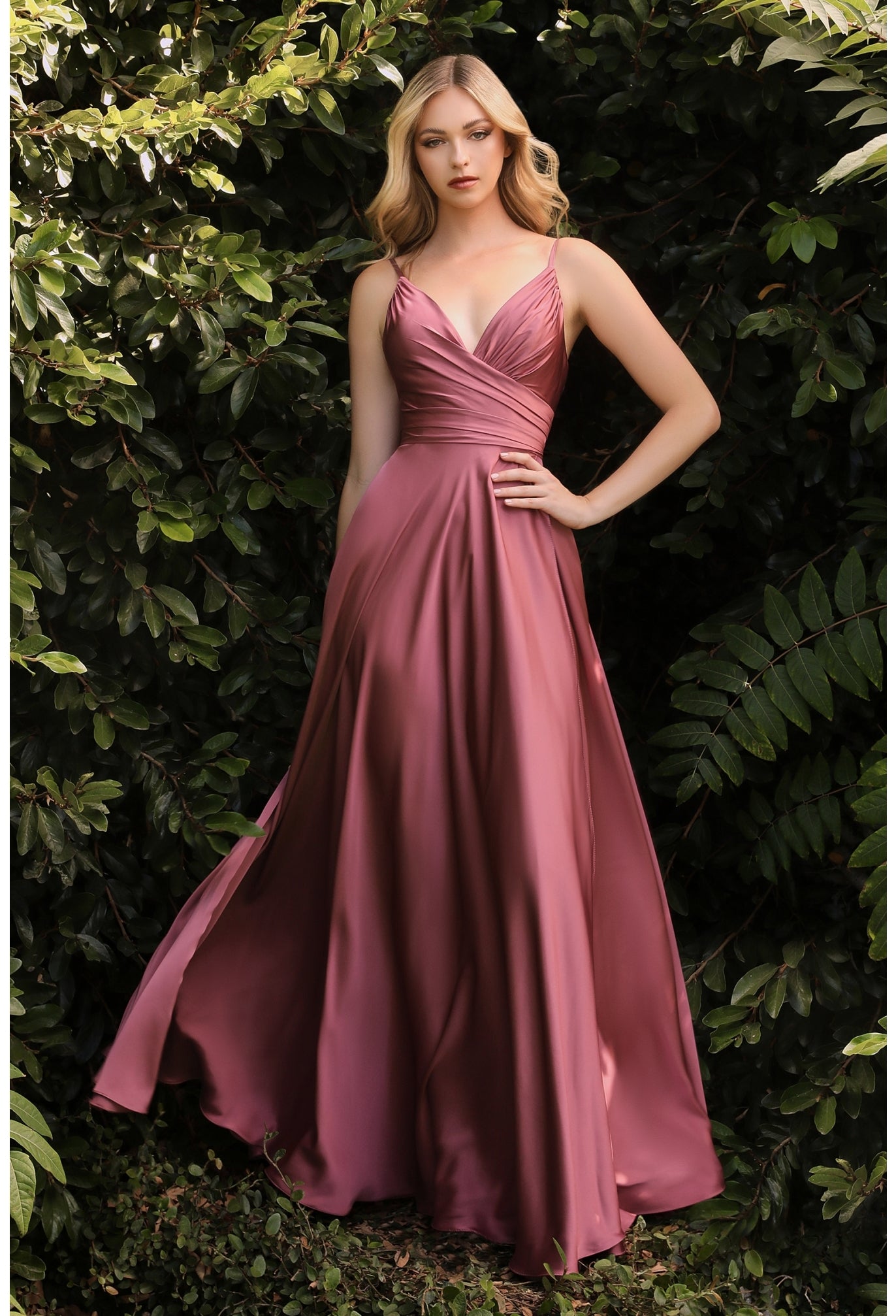 SOFT SATIN A-LINE SWEETHEART NECKLINE WITH SLIT- 7485