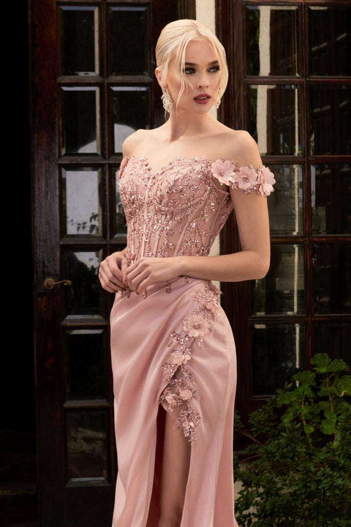 FLORAL OFF THE SHOULDER GOWN- CD0186