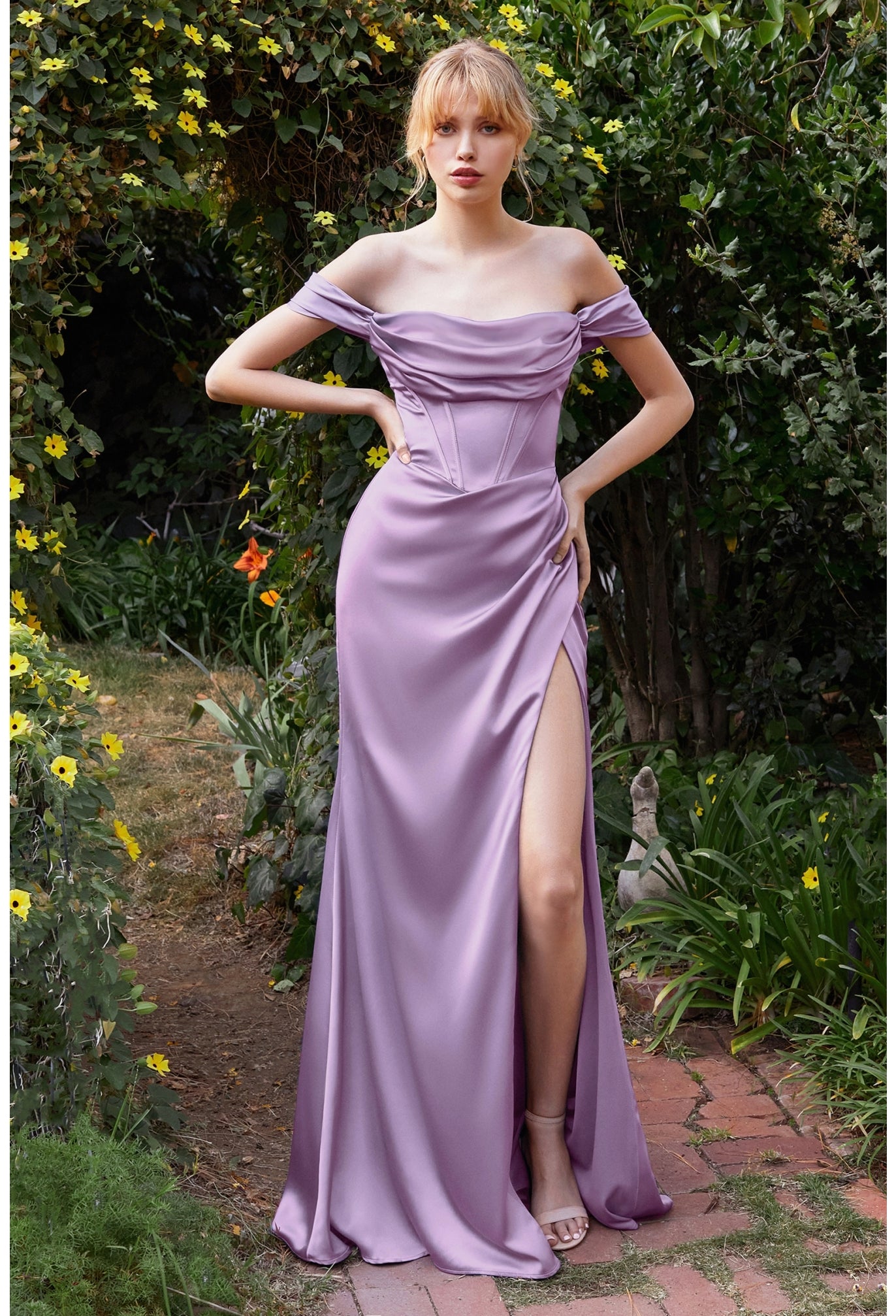SATIN OFF THE SHOULDER CORSET GOWN -7492