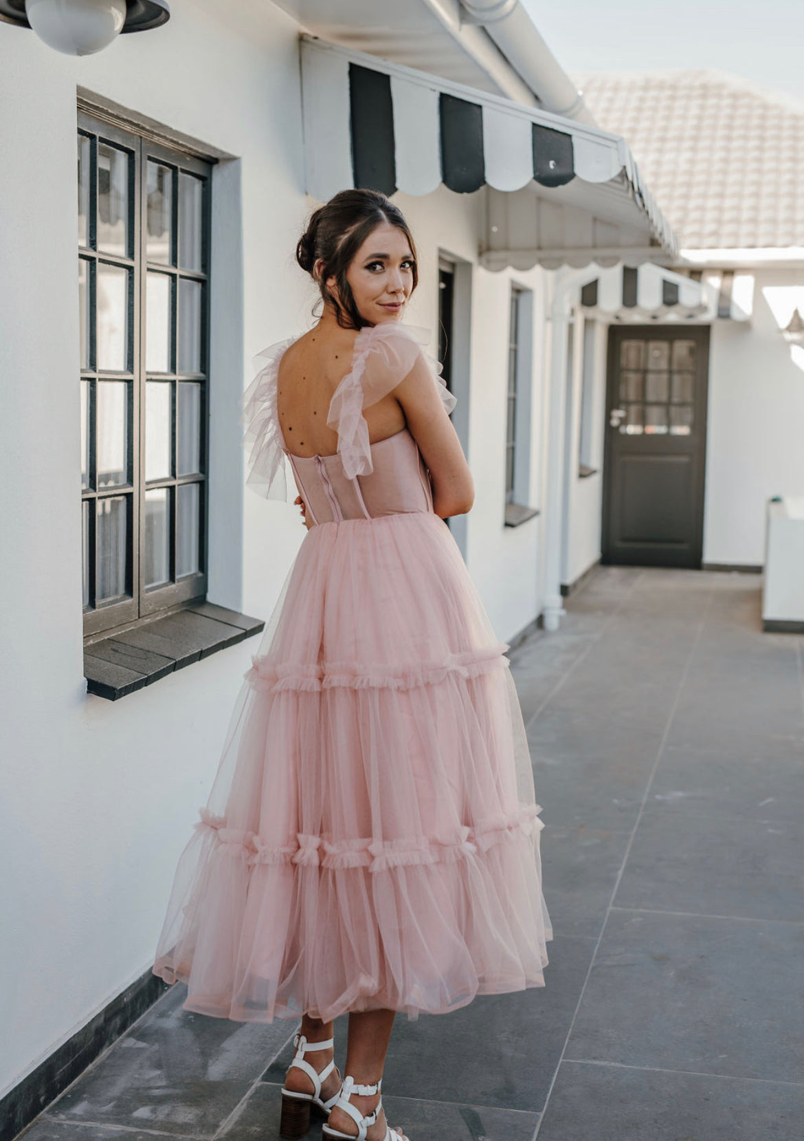 TULLE CORSET TEA-LENGTH DRESS